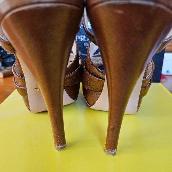Prada Brown Leather Platform Heels - Picture 3 of 7